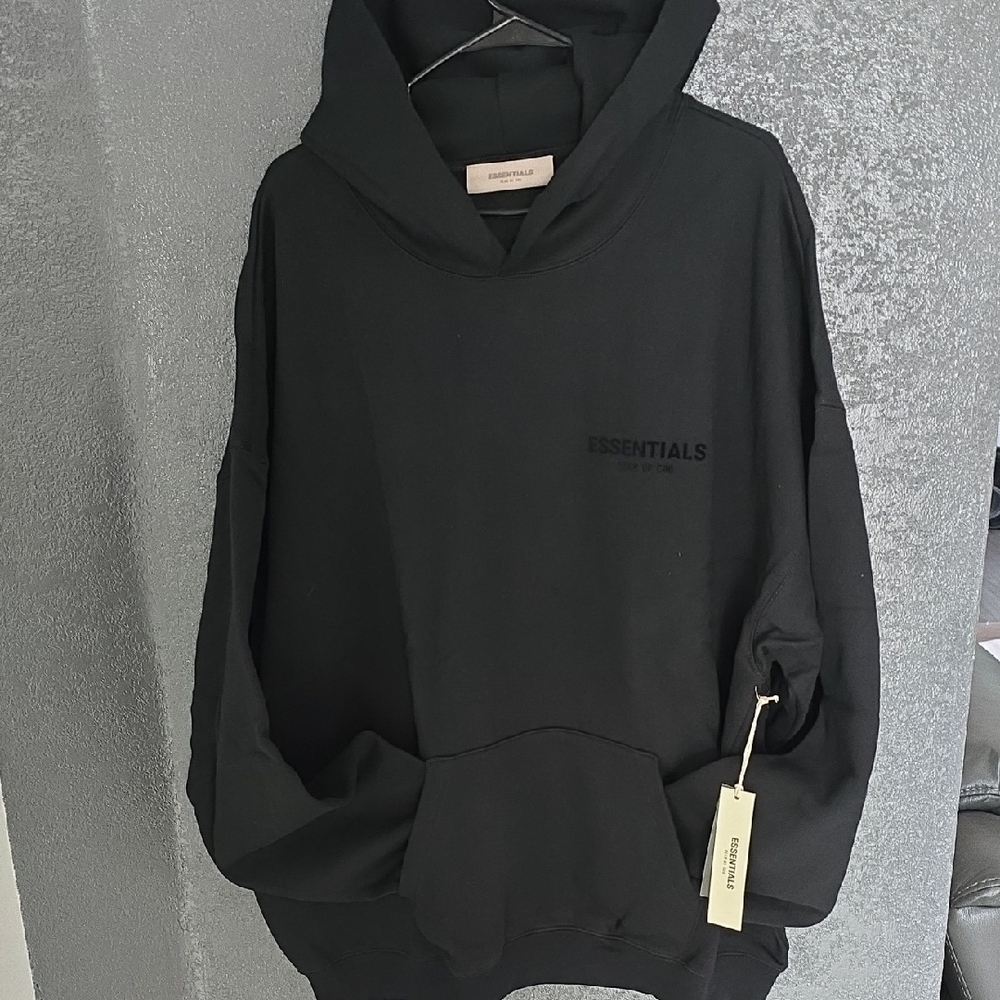 Essentials Black Sweater with Relaxed Fit and Ribbed Cuffs
